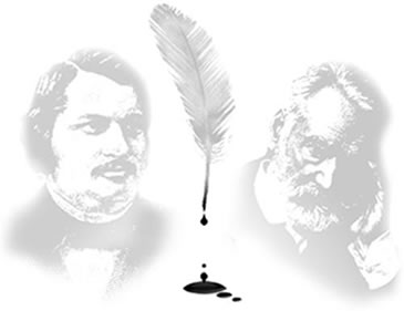 visuel décoration, balzac et hugo séparés par une plume